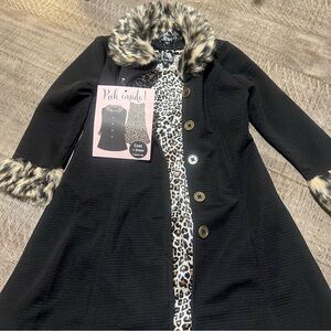 Pink & Violet Leopard Print Girls Dress & Black Coat